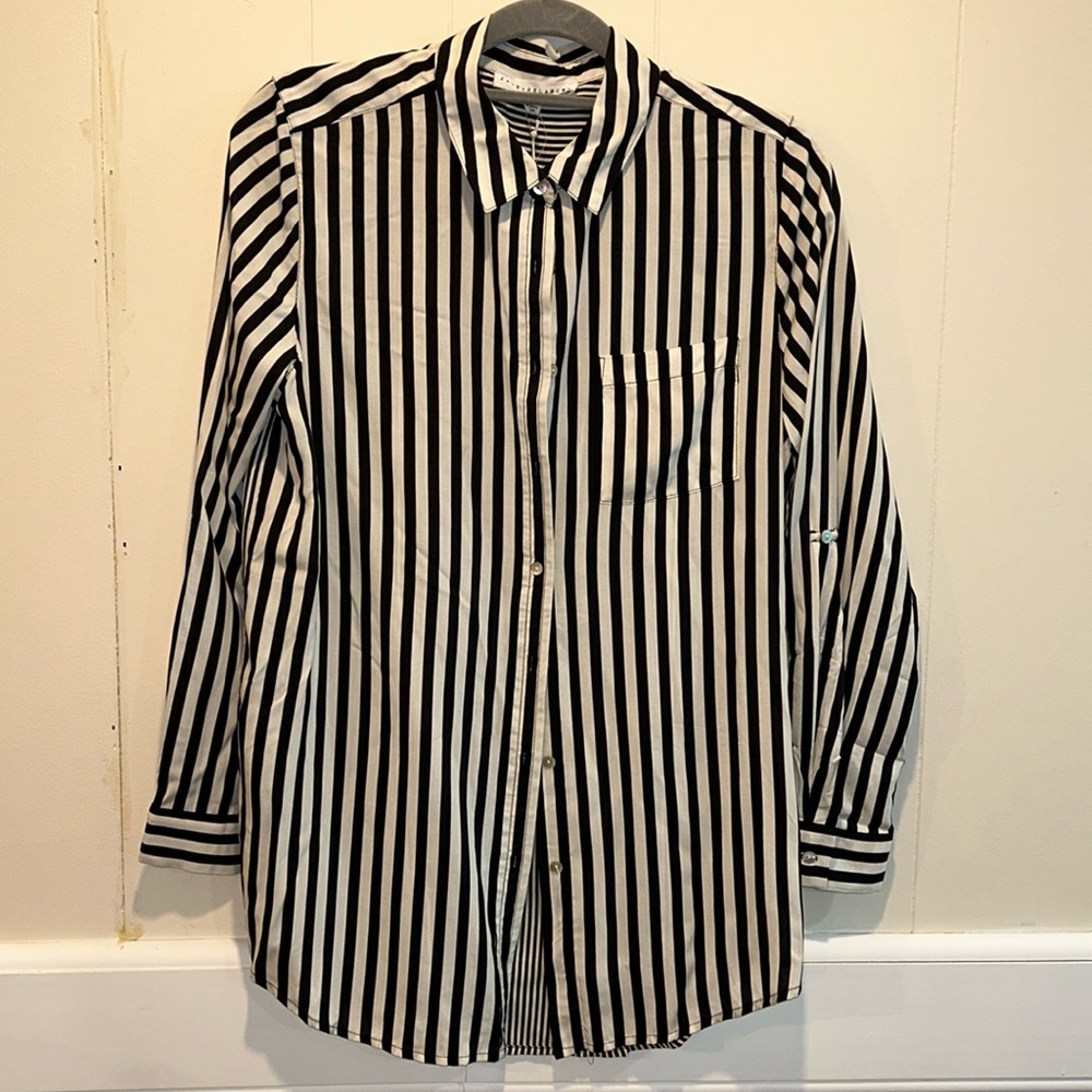 NWT black and white striped button down
